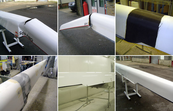 Before and after images of boat repair