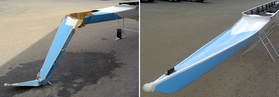Before and after images of boat repair